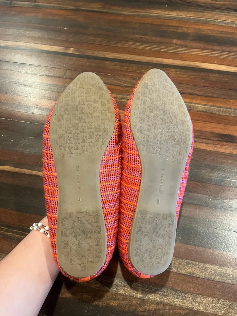 Birdies Pink and Orange Knit Pointed-Toe Slip-On loafers